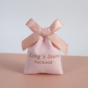Bolsa de terciopelo rosa impresa de 12x15 cm para embalaje de joyería, linda bolsa de felpa con cordón y cinta de satén suave, bolsas de felpa. - Product Image 2