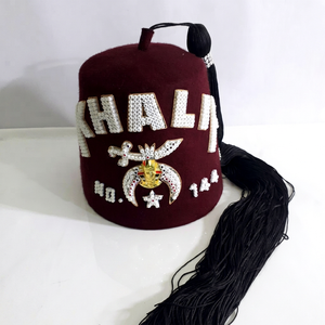 Chapeau Shriner Fez avec lingot et strass avec porte-gland, chapeau Shriner Regalia chapeau Fès couleur bordeaux - Product Image 1