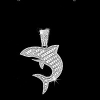 Collier pendentif en forme de requin en alliage et strass de cristal, chaîne torsadée de 3 mm, style hip-hop, nouvelle collection RQ 2024