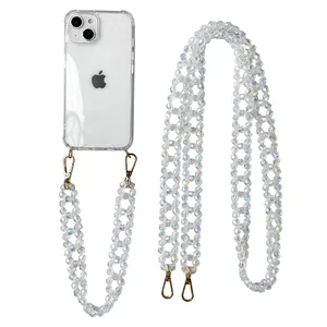 TENCHEN colorful acrylic crystal beads chain necklace phone case for iphone 6 7 8 plus 11 12 13 14 pro max crossbody phone case