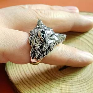Anello Vintage con testa di lupo argento in metallo nero alla moda anello con cerchio di animali aperti per donne <span class=keywords><strong>e</strong></span> uomini per matrimoni <span class=keywords><strong>e</strong></span> regali di laurea - Product Image 4
