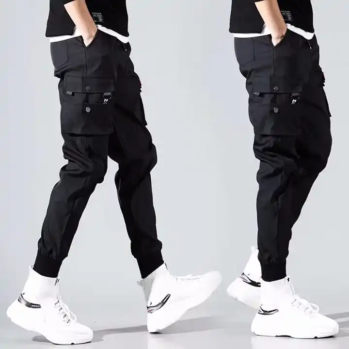 HOUZHOU Black Cargo Pants for Men Hip Hop White Cargo Trousers