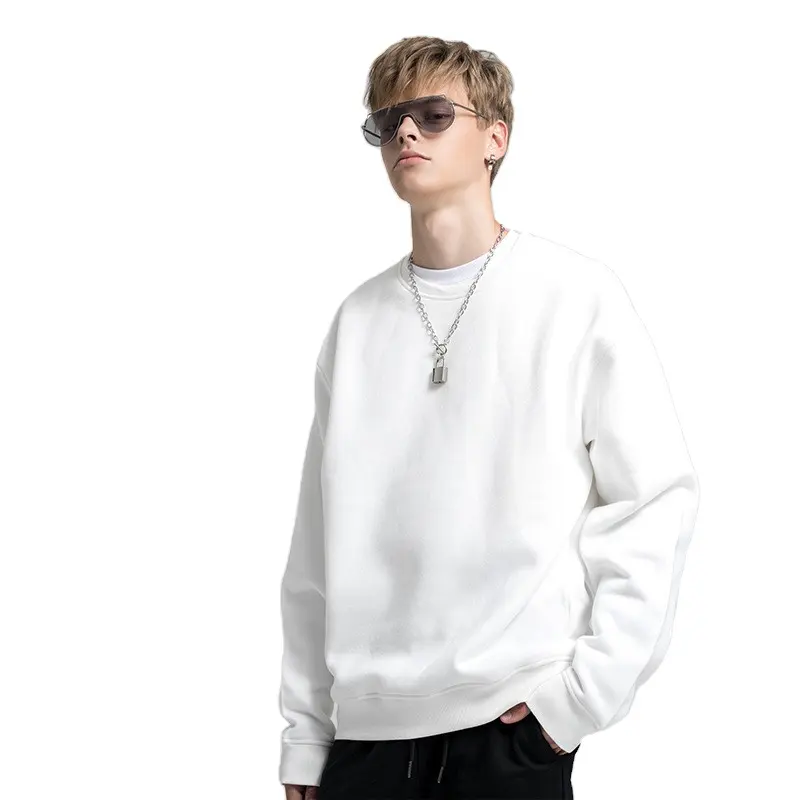 Oversize Custom Printing Pullover Hoodies White Black Crewneck Wholesale Unisex Men Sweatshirt