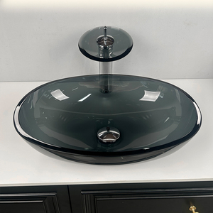 <span class=keywords><strong>Lavabo</strong></span> de comptoir en verre gris-noir BOWEIYA, salle de <span class=keywords><strong>douche</strong></span> d'hôtel, <span class=keywords><strong>lavabo</strong></span> de salle de bain, <span class=keywords><strong>lavabo</strong></span> de comptoir personnalisé avec évier elliptique - Product Image 2