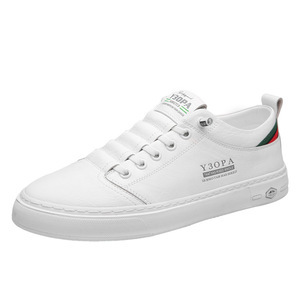 Y3OPA Zapatillas de deporte de cuero blancas para hombre, punta redonda, suela de goma transpirable, zapatos informales con cordones para caminar - Product Image 5