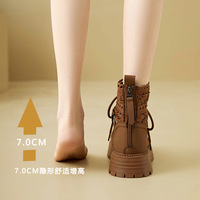 Bottes pour femmes OEM/ODM d'usine, à talon épais, bout rond, couleur unie, avec lacets, style mode, montantes à la cheville