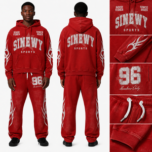 Custom Logo Heavyweight Fleece Oversized Hoodie and Sweatpants Set Graphic Print Y2K Grunge Hip Hop Men's Hoodies - Product Image 3