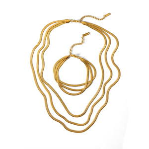 สร้อยคอแบบโซ่ลายงู สแตนเลสชุบทอง 18k หลายชั้น ชุดเครื่องประดับสำหรับผู้หญิง เครื่องประดับแฟชั่น - Product Image 4