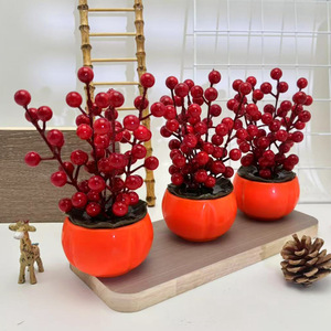 Bonsái de caqui rojo Paulon de 18 cm de altura, planta artificial con frutos para decoración del hogar y accesorios para bodas - Product Image 1
