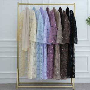 Loriya lusso fatto a mano <span class=keywords><strong>Dubai</strong></span> <span class=keywords><strong>Abaya</strong></span> pizzo 2025 3D texture floreale con perline con perline Cardigan musulmano da donna nuovo Open <span class=keywords><strong>Abaya</strong></span> abbinamento Hjiab - Product Image 4