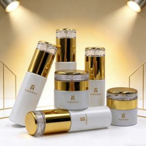 Juego de Envases de Vidrio para Cosméticos y Cuidado de la Piel, Personalizados con Serigrafía Blanca/Transparente, de Lujo, con Botella Dosificadora de Loción y Tarro para Crema - Product Image 1