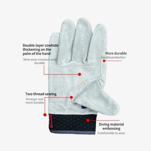 قفازات عمل مانعة للانزلاق من جلد البقر ، نخيل بطبقتين ، أشواك مضادة للنعومة للبستنة والبناء ، ناعمة ومريحة - Product Image 3