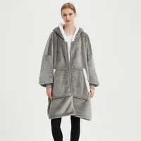 Manta con capucha de gran tamaño, manta usable de gran tamaño, bolsillos profundos, mangas cómodas, cremallera frontal, sudadera de lana de lujo