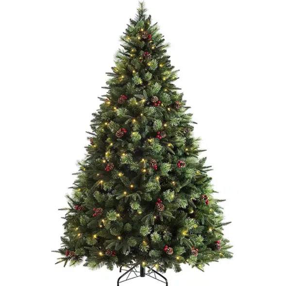 Árboles de Navidad verdes Pino aguja Premium artificial preiluminada decoración navideña barata al por mayor para exteriores e interiores