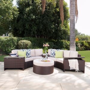 Ensemble moderne de meubles d'extérieur en polyrotin demi-lune avec coussins imperméables et table pour hôtel, jardin, véranda, salon, cour - Product Image 4