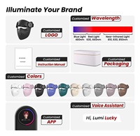 Appareil de beauté facial intelligent en silicone avec 288 puces 630nm 460nm 850nm, commande vocale, trois modes, rechargeable, télécommande