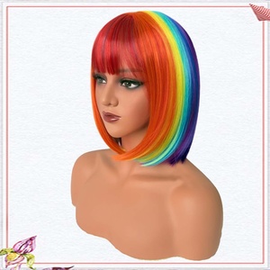 Nouvelle Perruque Complète en Fibre Haute Température, Style <span class=keywords><strong>Anime</strong></span> Euro-Américain Tendance Halloween, avec Frange Bob Arc-en-ciel, pour Cosplay et Transformation de <span class=keywords><strong>Coiffure</strong></span> - Product Image 3