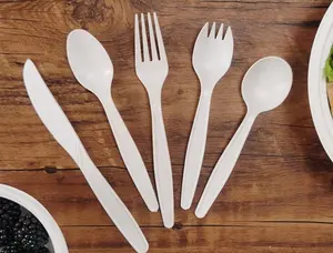 Eco friendly biodegradabile monouso amido di mais compostabile posate da tavola pla plastica forchetta coltello cucchiaio