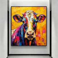 Peinture à l'huile abstraite de vache, peinte à la main sur toile, grande œuvre d'art encadrée