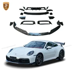 Dry Carbon Fiber Bodykit Side Skirt Wrap Angle Front Lip Air Vent Rear Diffuser Exhaust Tips B-B Style Body Kit For Porsche 992