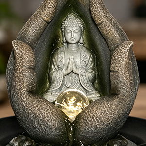 Zen Buddha Tabletop Water Fountain with LED <strong>Light</strong> Relaxing Indoor Water <strong>Feature</strong> - Product Image 3