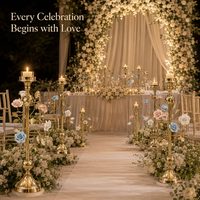 Ensemble de chandeliers décoratifs dorés avec ornements floraux, porte-bougie en céramique et métal pour table, décoration de mariage et d'événements, fabriqué en Chine