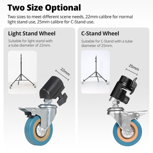 3個入り Cスタンド スイベルキャスターホイールセット 22/25MM径撮影用ライトスタンド三脚マジックレッグ用 - Product Image 4