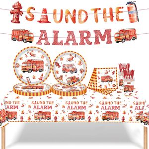 Watercolor <b>Fire</b> Truck Theme Paper Plates Disposable Birthday Party Tableware For Kids 2-4 Years - Product Image 5