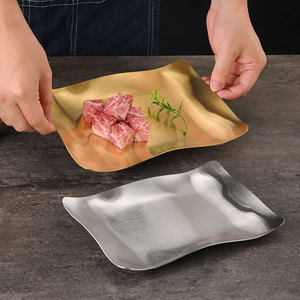 Plato Rectangular de Acero Inoxidable, Dorado, Forma Irregular, Plato para Barbacoa, Plato para Aperitivos, Plato Bajo, Vajilla para Restaurante - Product Image 2