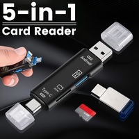 Lector de Tarjetas de Memoria 5 en 1 Multifunción USB 3.0 Tipo C, USB Micro USB, SD, TF para Android, iPhone, Computadora, Base OTG, Adaptador Tipo C