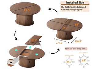 Table à manger extensible SENYU ronde à ovale avec armoire de rangement à 3 niveaux, table à dîner extensible en bois pour 4 à 6 personnes - Product Image 5