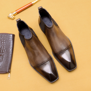 Bottes de travail pour hommes, style britannique, hauteur mi-haute, en cuir véritable, bottes décontractées et tendance pour hommes - Product Image 3