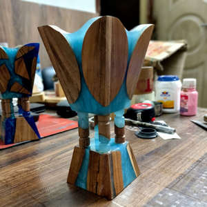 Brûleur d'encens en bois fait main avec incrustation de résine bleue, support aromatique pour copeaux de bois de santal et parfum d'ambiance traditionnel pour la maison - Product Image 1