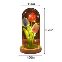 Tulipán Artificial Iluminado en Cúpula de Cristal, Girasoles Artificiales en Cúpula de Cristal con Tira de LED, Rosa Preservada en Cúpula de Cristal