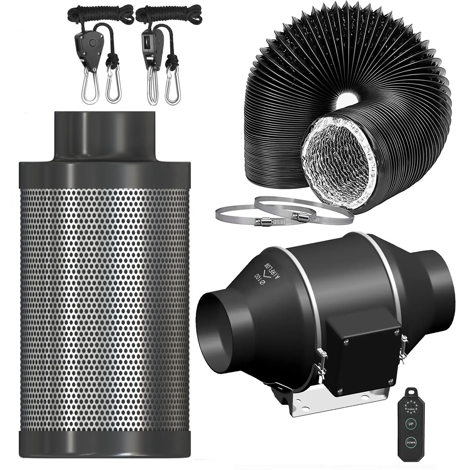Slient 4 Zoll 212 CFM Inlinee Duct Fan mit elektronischer Steuerung und Kohle filter Abluft Luft filtration skits