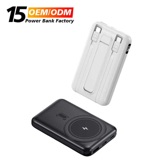 Sell Well 10000mAh PD 22.5W Fast Charging Magnetic Wireless 15W Portable Power Bank Built-in Cables With Phones Stand