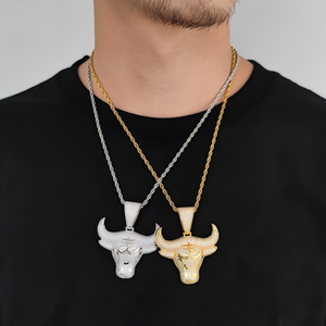 Taurus Bull Head Hip Hop Pendant Real Gold Plated Prong Setting 925 Silver Moissanite Bespoke Bling <b>Iced</b> <b>Out</b> Accessories - Product Image 6