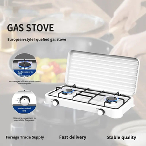 Estufa de <span class=keywords><strong>Gas</strong></span> Portátil de 2 Quemadores con Tapa, Esmaltada en Blanco, Cocina de <span class=keywords><strong>Gas</strong></span> LPG, Quemador de <span class=keywords><strong>Gas</strong></span> de Mesa para Camping y Cocina Casera - Product Image 3