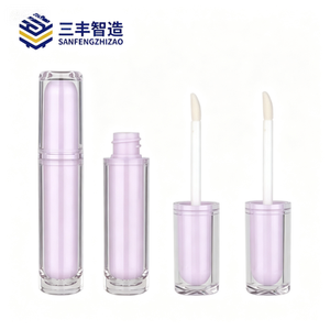 หลอดลิปกลอสทรงกลมสีชมพูพร้อมหลอดด้านนอกใส ภาชนะบรรจุลิปกลอสแบบกำหนดเองได้ บรรจุภัณฑ์เครื่องสำอางพลาสติกเปล่าแบบ ODM - Product Image 1