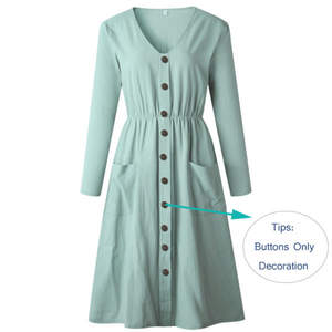 De manga larga con cuello en V bolsillos botón <span class=keywords><strong>vestido</strong></span> de mujer de verano de 2019 otoño <span class=keywords><strong>Midi</strong></span> <span class=keywords><strong>vestido</strong></span> de camisa Casual Sexy <span class=keywords><strong>Vestido</strong></span> de playa de las mujeres <span class=keywords><strong>vestido</strong></span> de camisa - Product Image 2