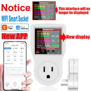 Smart WiFi Watt Meter Plug-in US Socket Power Meter Backlit Large Color Display Overload Protection Electrical Energy Monitor
