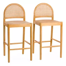 Tabouret <span class=keywords><strong>de</strong></span> comptoir HLM110 <span class=keywords><strong>de</strong></span> style côtier classique nordique avec dossier arqué, texture <span class=keywords><strong>de</strong></span> canne naturelle, bois massif, siège en rotin tressé, chaise <span class=keywords><strong>de</strong></span> bar - Product Image 6