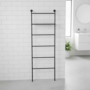 Moderno Soporte de Toallas Negro Independiente con Estante de Almacenamiento para Toallas de Baño y Artículos Esenciales - Product Image 1