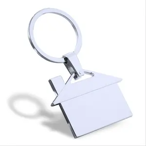 Kustom rumah besi bentuk logam gantungan kunci Laser Logo seng logam campuran cincin kunci kosong