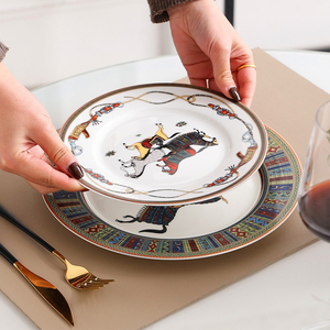 Modern Animal Pattern <b>Bone</b> <b>China</b> <b>Dinner</b> Plate <b>Set</b> with Gold Rim Portable for Picnics - Product Image 5
