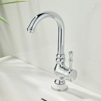 Robinet de lavabo HONGDEC chromé style européen vintage, corps segmenté sculpté, monocommande, bec haut, mitigeur eau chaude et froide