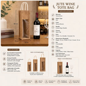 Best Quality Natural Jute Wine Bottle <b>Bag</b> Reusable Tote with Cotton Handles for Gift Packaging and Shopping Available for Sale - Product Image 4