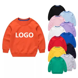 Lente Herfst Custom Kids Crewneck Sweatshirts Casual Katoenen Effen Kleur Leeg Sweatshirt Voor Kinderen Baby Jongens