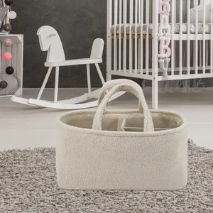 High Quality Eco-friendly Teddy Fleece Diaper Caddy Tote Mommy Nursery Bag With Handles And Sectional Dividers