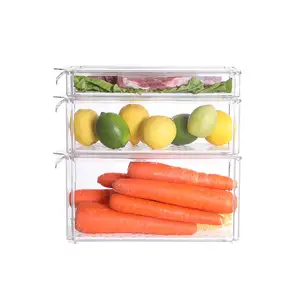 Wholesale Clear PET Rectangle Shape Kitchen 3 Set Fridge And Microwave Food Plastic Container Set With Lids And Handles